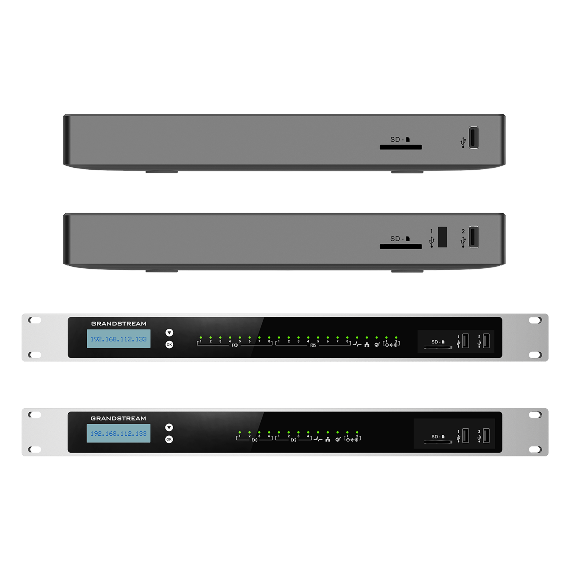 UCM6300A/UCM6304A/UCM6308A, VoIP SIP PBX, NAT router, 3 x Gigabit Ethernet, USB 3.0, SD, AC + PoE+, 320x240 pixel LCD, up to 50 concurrent calls